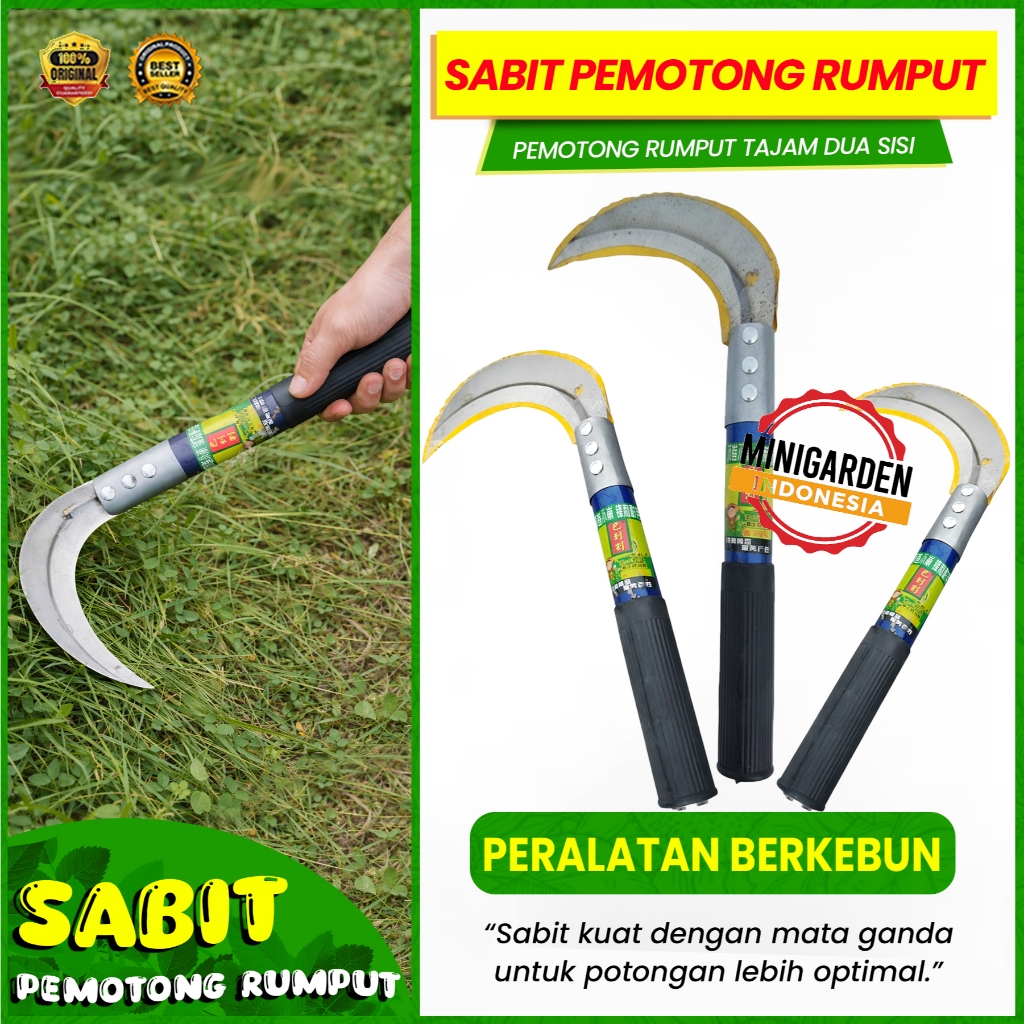 Sabit/arit/cengkrong 2 mata, pemotong rumput dengan besi tajam dua sisi, desain mata ganda untuk has