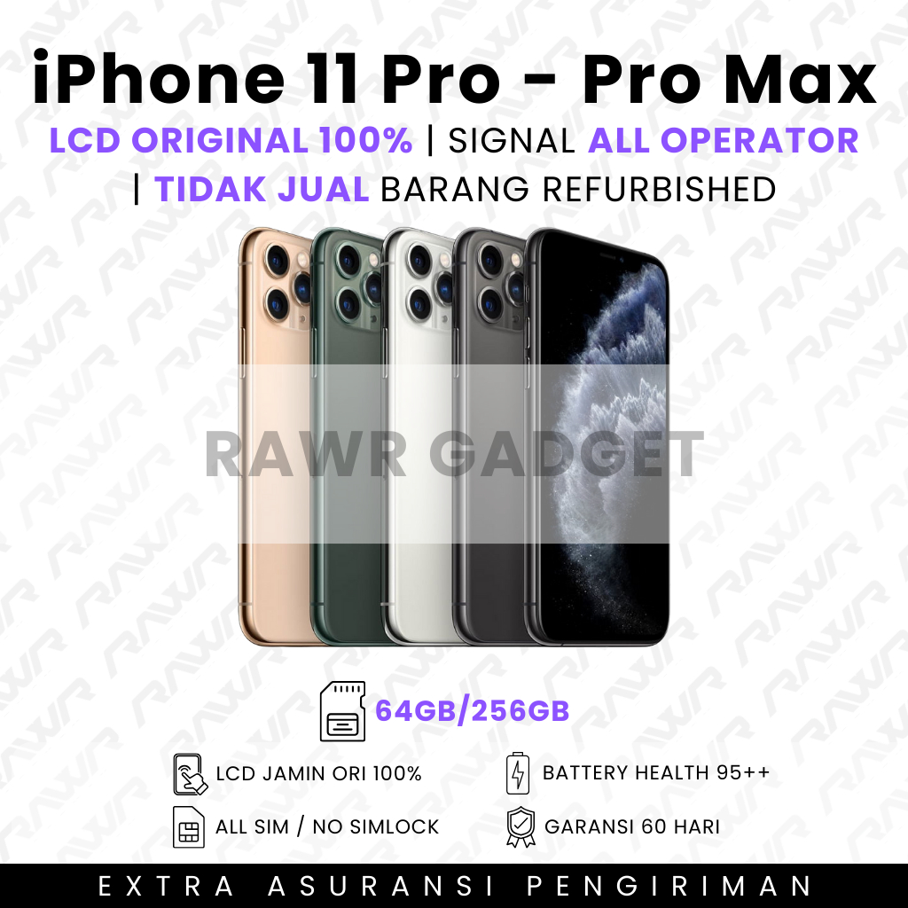 iPhone 11 PRO - 11 PRO MAX 64GB 256GB  LCD 100% ORIGINAL NO REFURBISHED FULLSET GARANSI 60 HARI