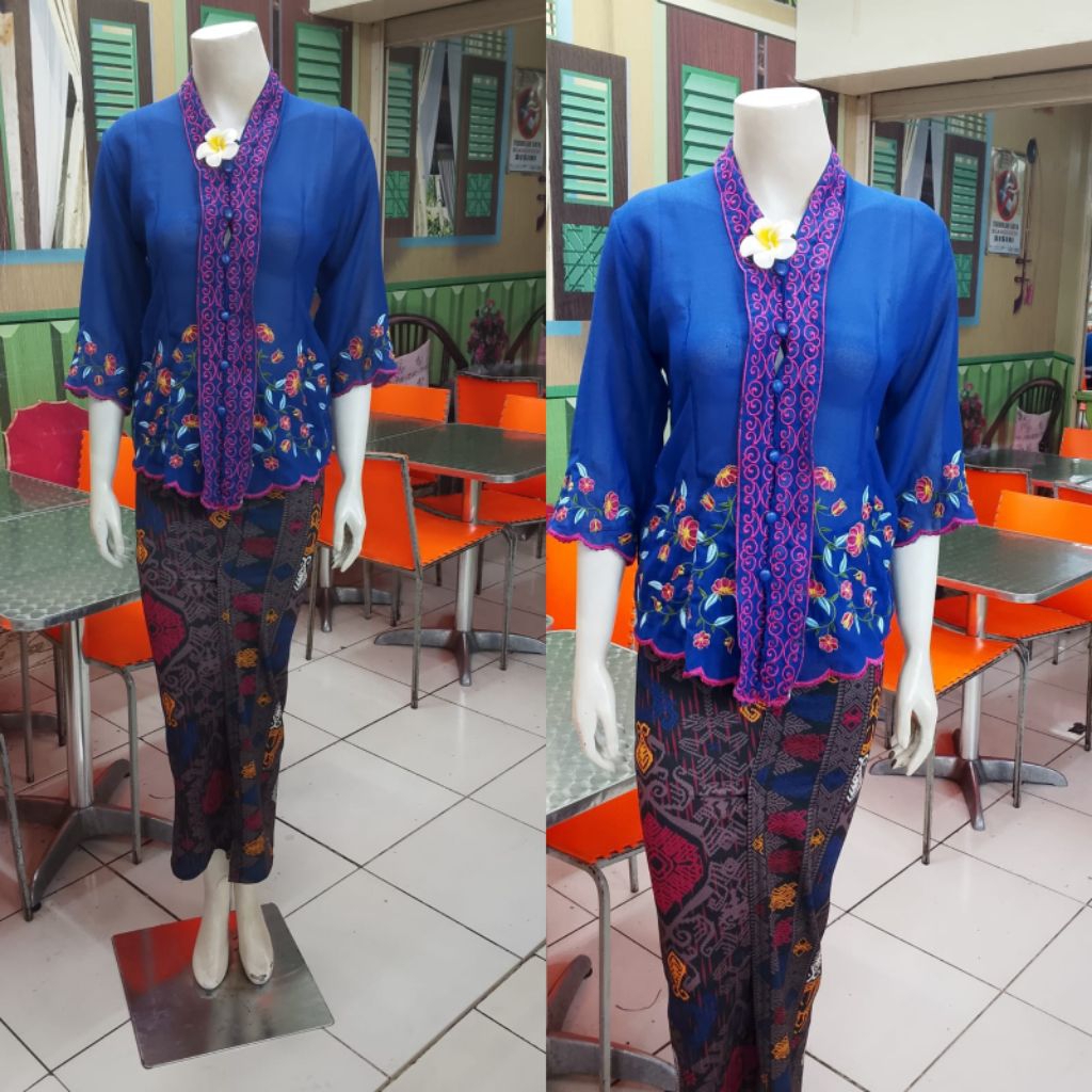 Setelan Kebaya Encim Bali Modern Bordir Lengan 7/8