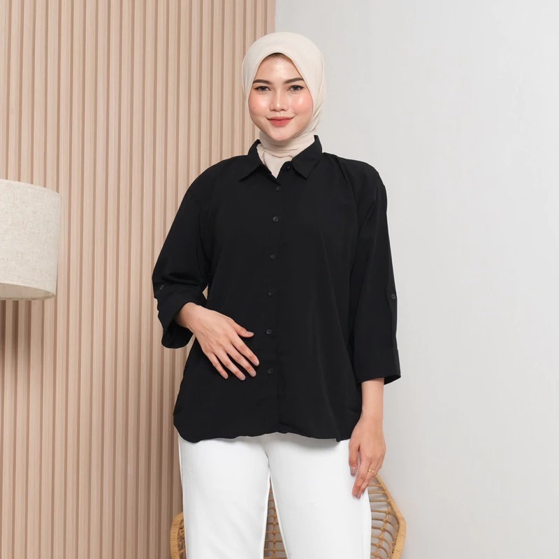 KEMEJA POLOS BASIC BALON AUDREY WOLFIS / KEMEJA PUTIH / BLOUSE PUTIH / KEMEJA LENGAN BALON