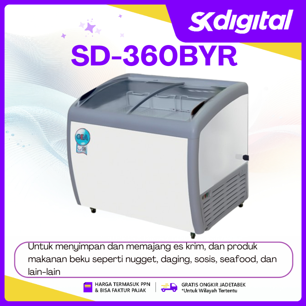 Chest Freezer GEA SD-360BYR Sliding Curve Glass Freezer 360 Liter