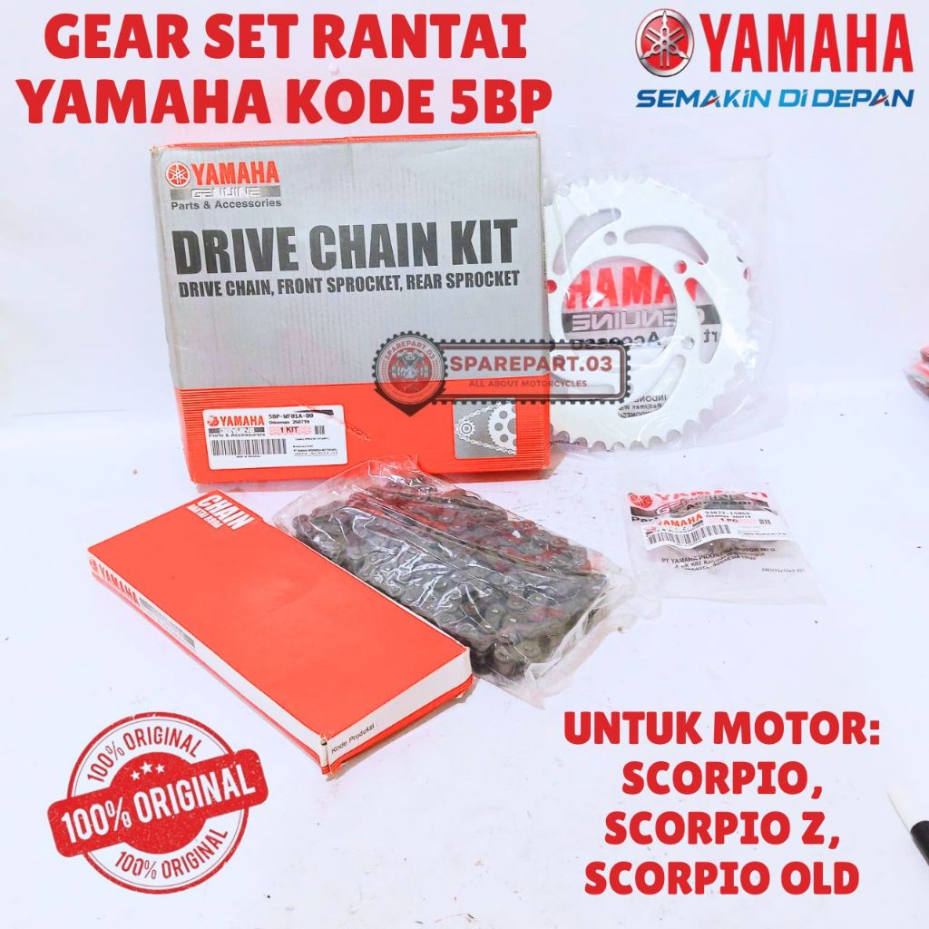 GEAR SET RANTAI ORIGINAL YAMAHA KODE 5BP, SCORPIO, SCORPIO Z, SCORPIO OLD