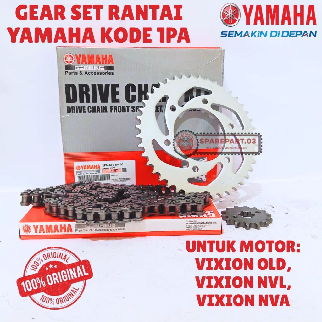 GEAR SET RANTAI ORIGINAL YAMAHA KODE 1PA, VIXION OLD, VIXION NVL, VIXION NVA