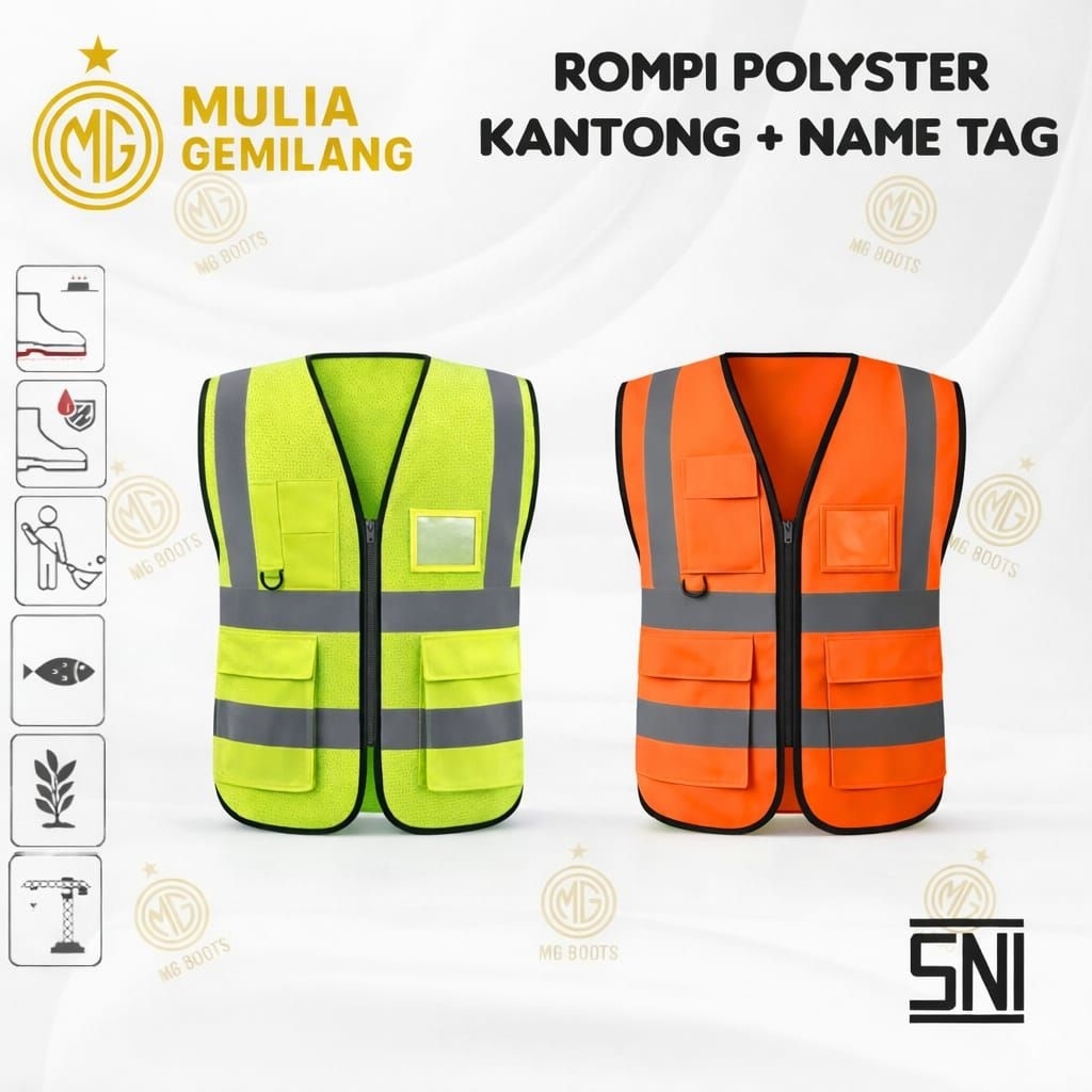 Rompi Proyek / Rompi Safety Kantong + Nametag Resleting