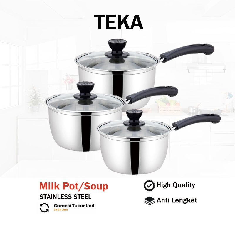 TEKA Panci Susu Stainless Steel Tebal (Dengan Tutup Kaca) Tersedia Dalam Ukuran 16cm 18cm Dan 20cm T