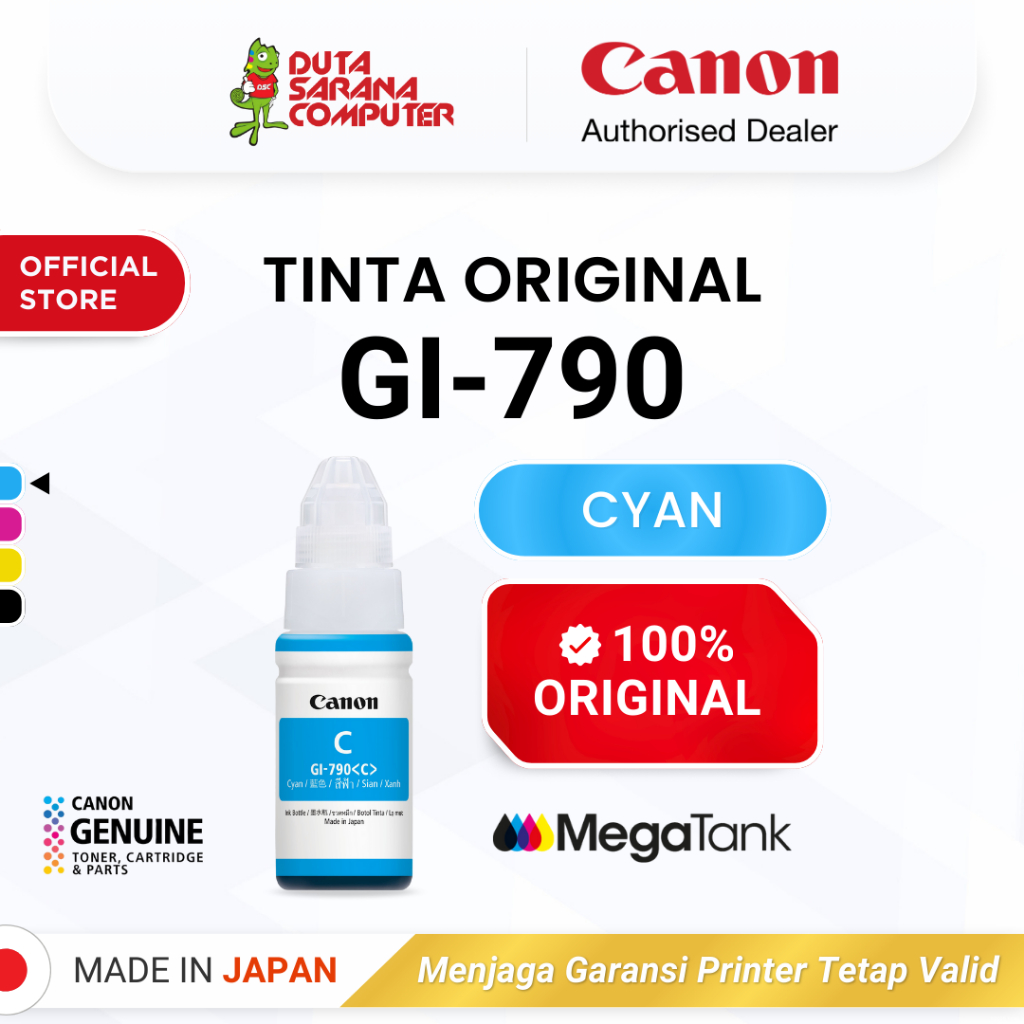 100% ORIGINAL Tinta Canon GI 790 Cyan - Printer G1010 G2010 G3010 G4010