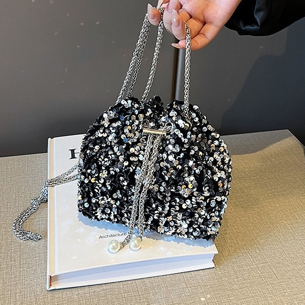 Tas Selempang Wanita Kondangan Bucket Bag Serut Glamor Tas Serut  Tas Serut Sequin Stylish