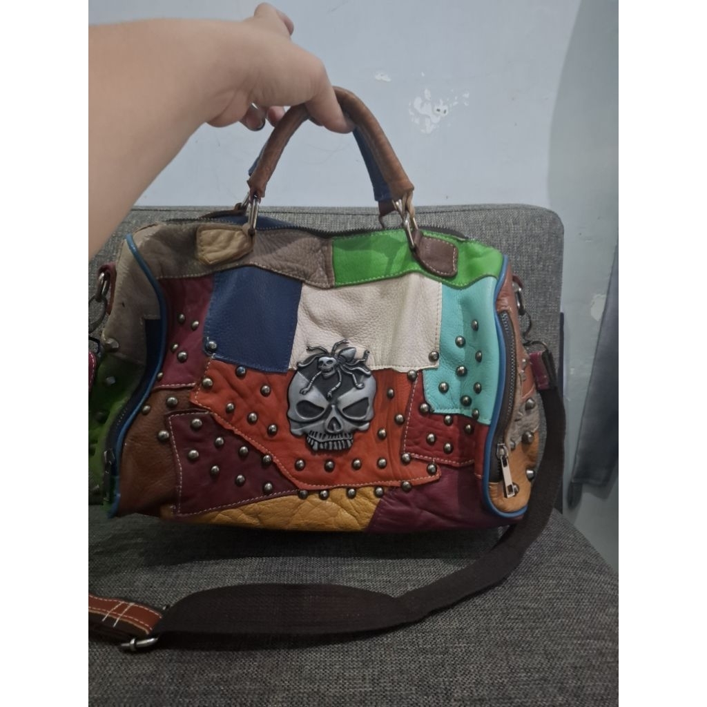 Tas tengkorak patchwork preloved