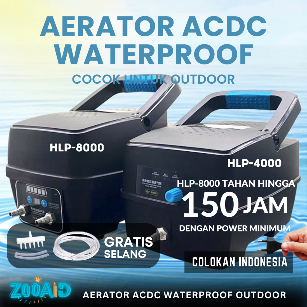 HLP Aerator Waterproof AC DC Air Pump Kolam Pompa Gelembung Udara Oksigen Airator Resun 4000 8000 Ca
