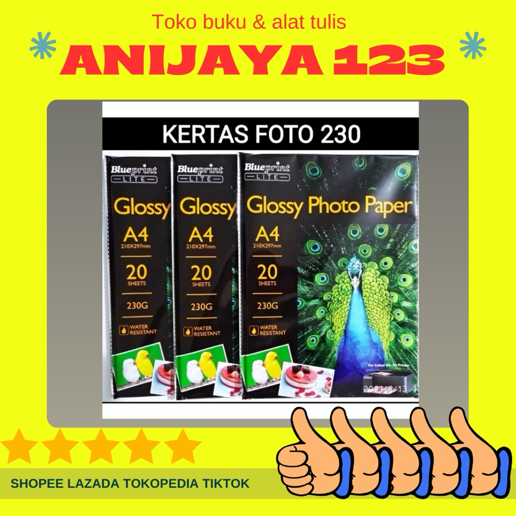 KERTAS PHOTO GLOSSY/GLOSSY PHOTO PAPER A4 MEREK BLUEPRINT 230