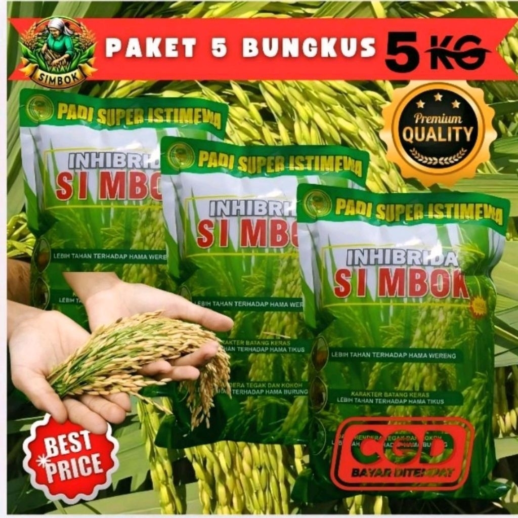 Benih Padi Simbok Mentes 5kg - Bibit Padi Berkualitas Tinggi Sertifikat Label Biru Hasil Melimpah