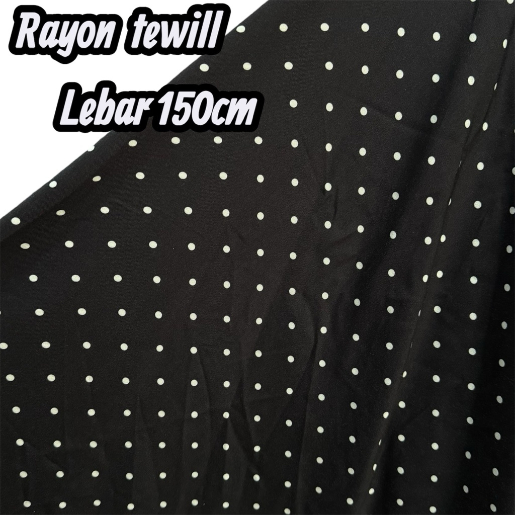 kain rayon twill - rayon twill motif polkadot hitam - rayon meteran - adem - lembut {CTK}