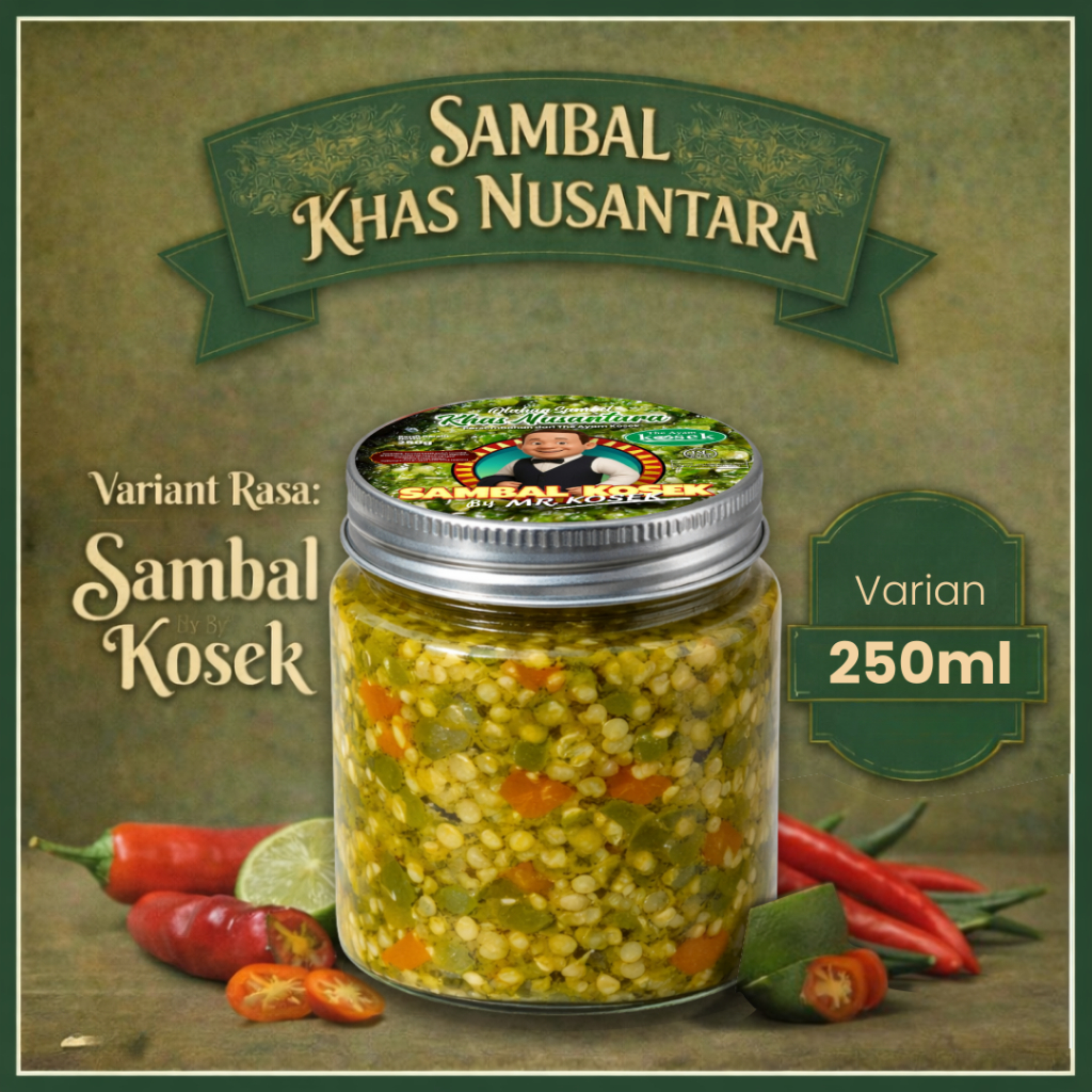 Sambal Kosek Original 250 ml | Sambal Bawang Pedas Gurih | Sambal Ijo Ayam Geprek Nusantara Ulek