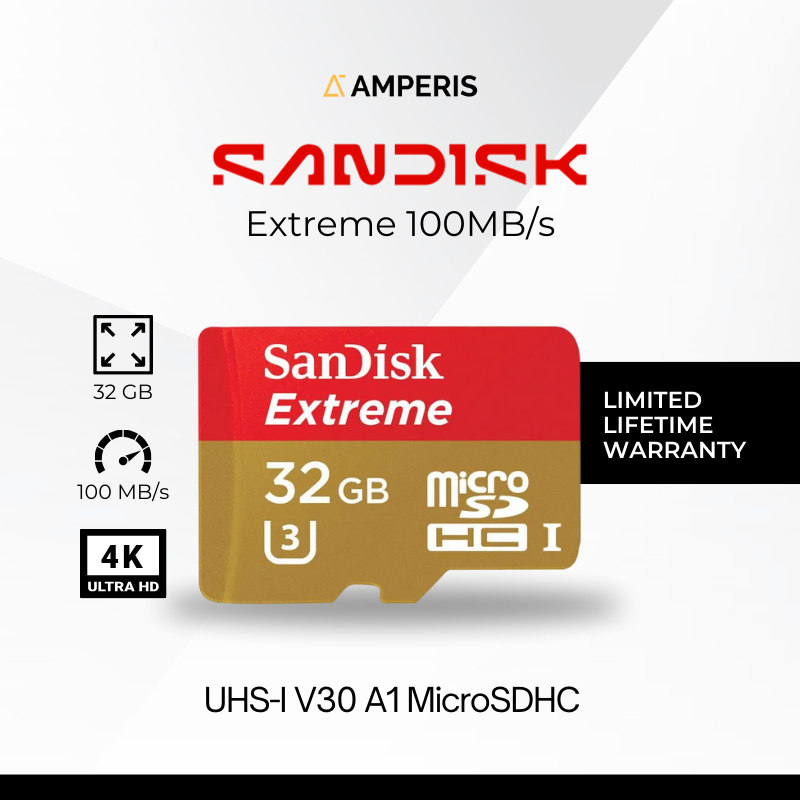 SANDISK Extreme MicroSDHC 32GB 100MB/s UHS-1 C10 U3 V30 A1 4K untuk Smartphone