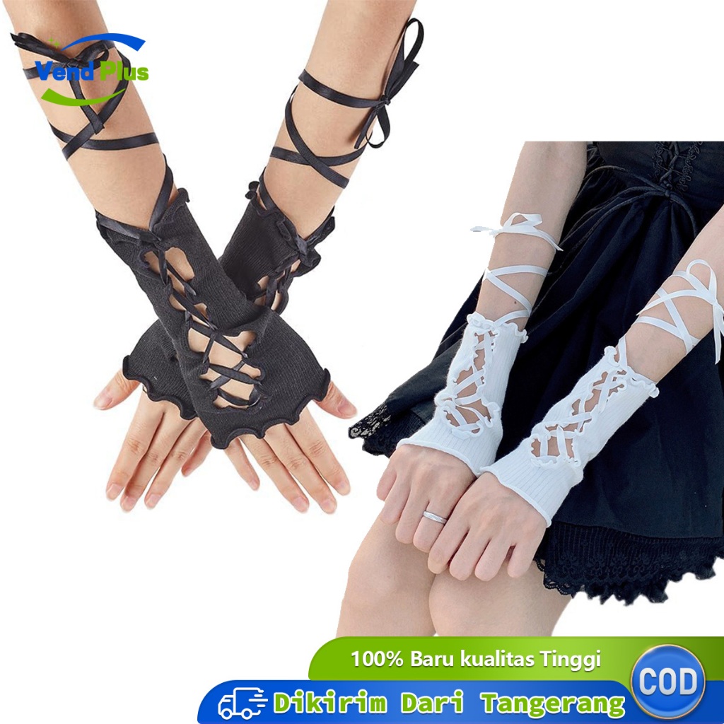 Sarung Tangan Rajut Jaring Sarung Tangan Tanpa Jari Terbuka Jepang Lolita Bolong Gothic