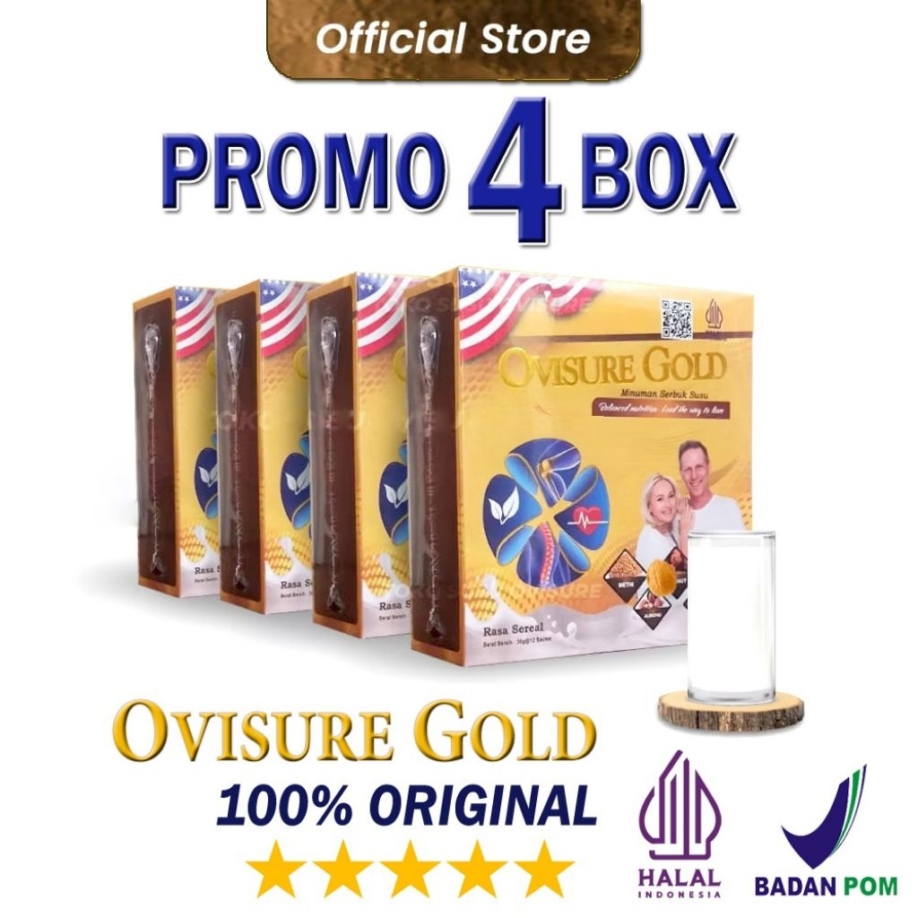 PAKET 4 BOX OVISURE GOLD ORIGINAL SUSU NABATI UNTUK KESEHATAN TULANG & NYERI SENDI ASLI BPOM OVISURE