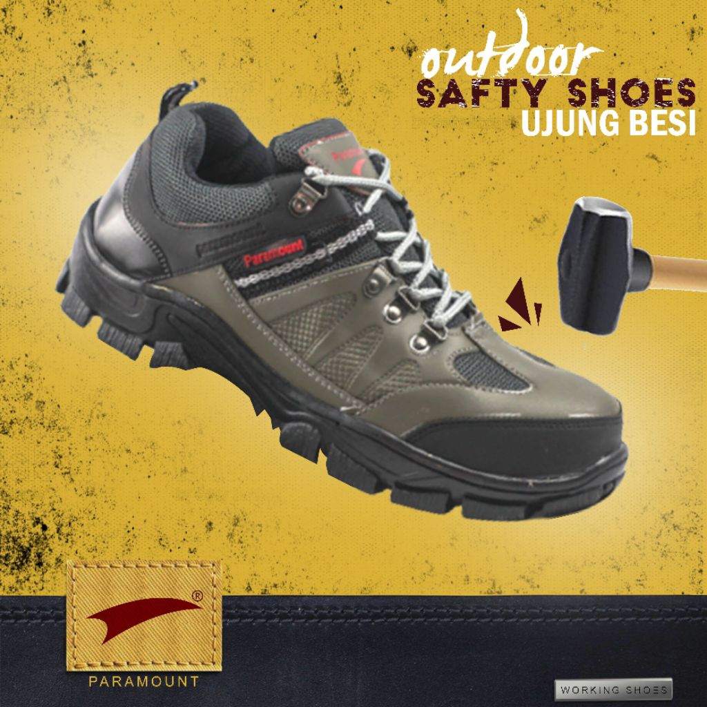 Sepatu Hiking Shoes Boots Paramount Premium Safety Pria Anti Slip Ujung Besi
