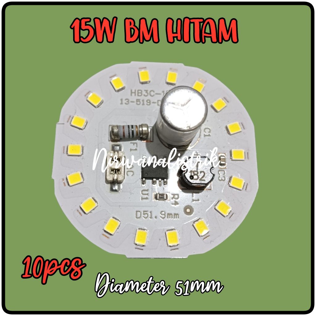 10pcs PCB LAMPU LED 15w BM HITAM D-51mm