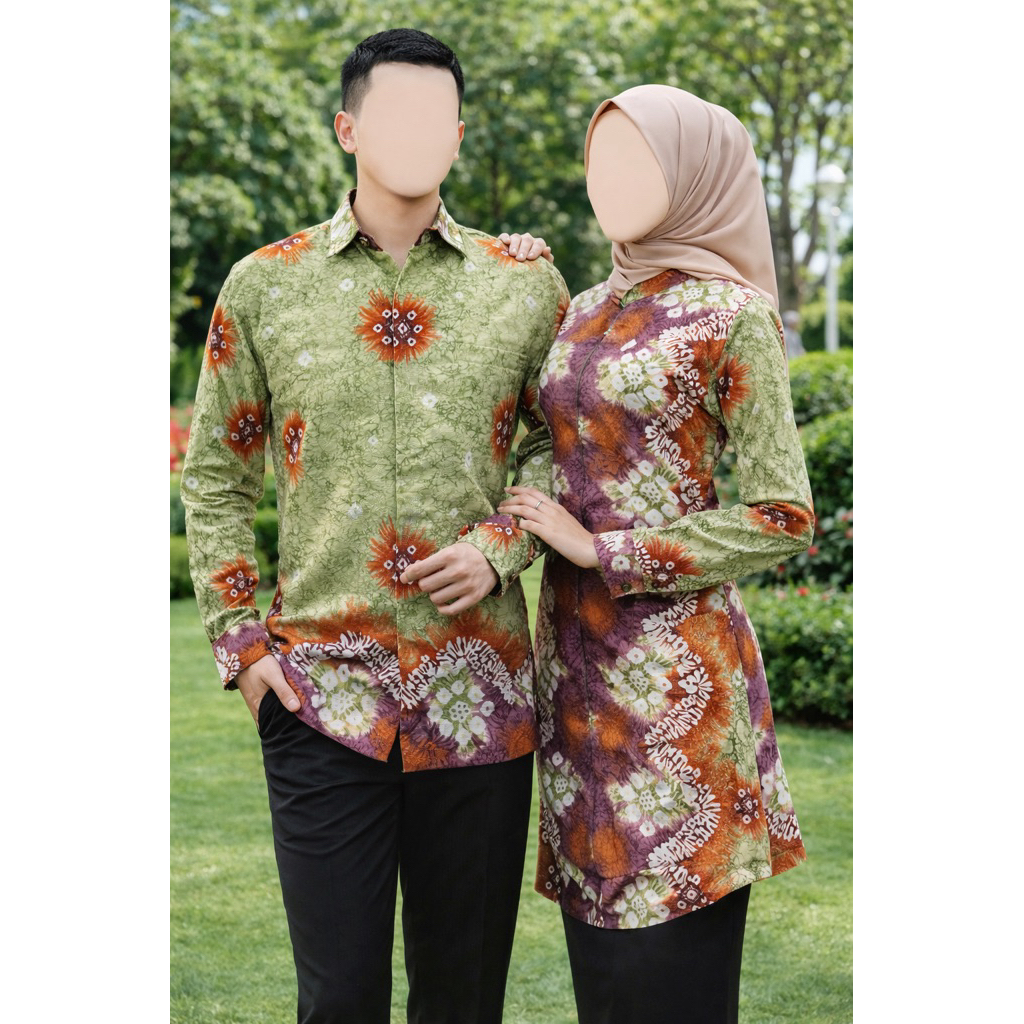 Couple Tunik & Kemeja Rania Jumputan Palembang | Bahan Dolby Printing