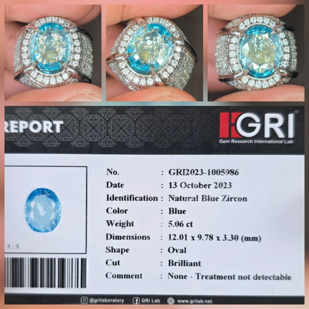 Batu Natural Blue Zircon Memo 5.06 crt