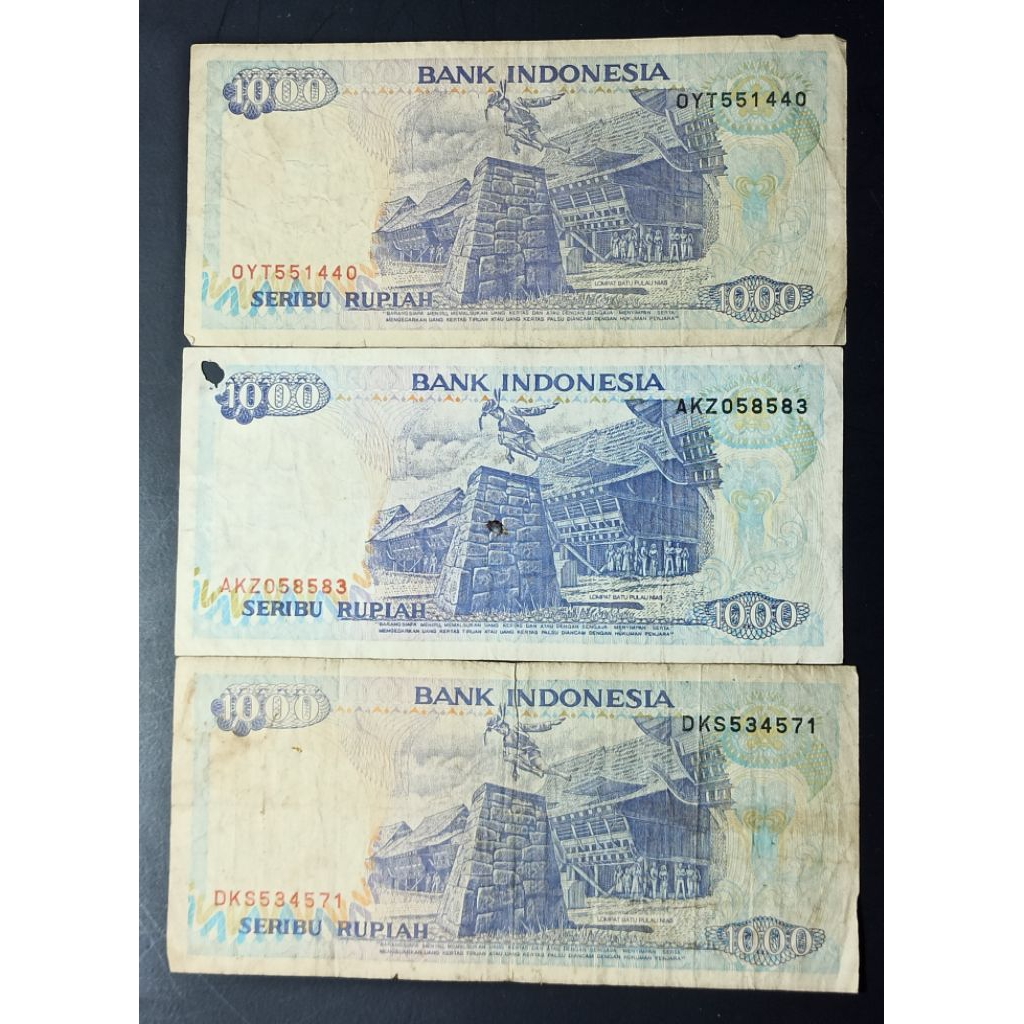 uang kuno Indonesia 1k lompat batu 3 lembar p2803