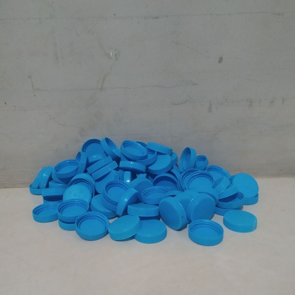 100pcs Tutup Botol Plastik Cleo Warna Biru Kecil Bekas Bersih