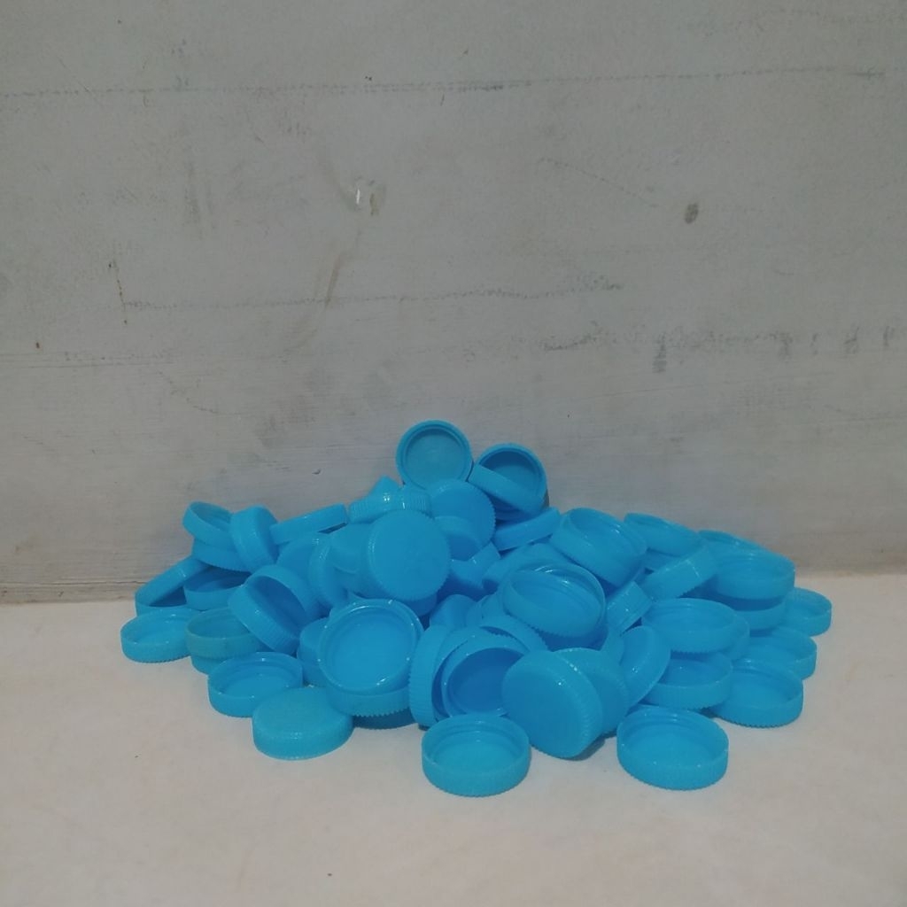 100pcs Tutup Botol Plastik Cleo Warna Biru Muda Kecil Bekas Bersih