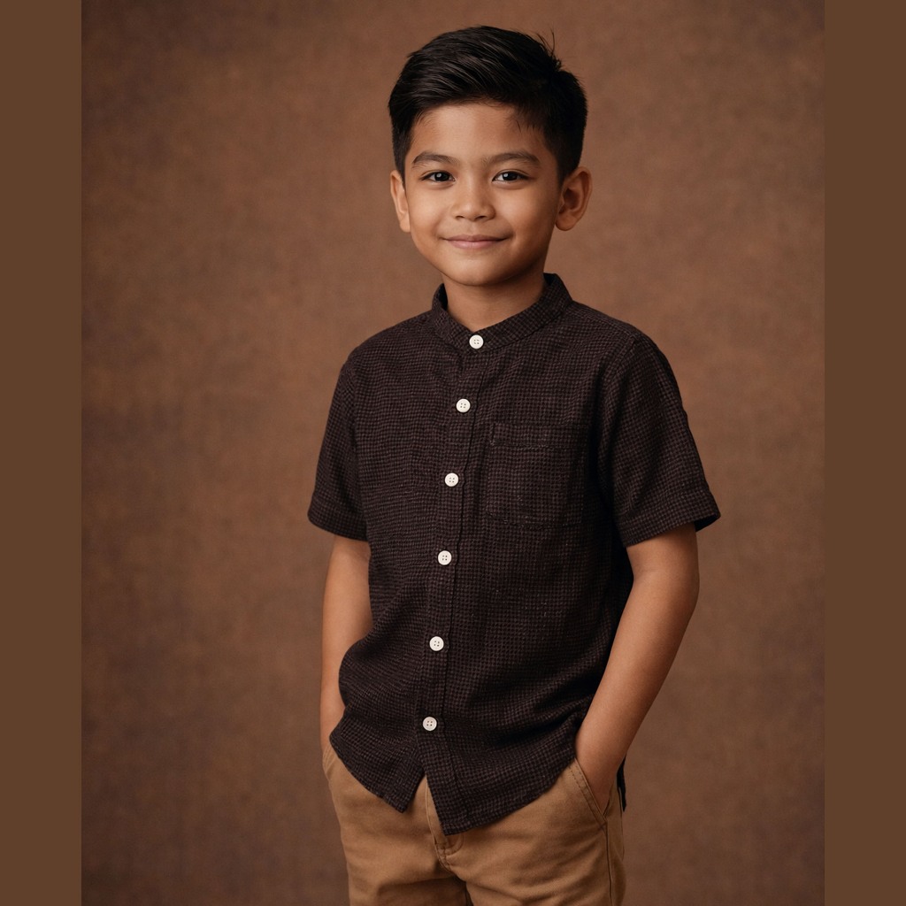 KIDTINK - Salman Kemeja Koko Anak Lengan Pendek Cotton Soft Flanel - Kemeja Koko Anak Laki-Laki - Ke