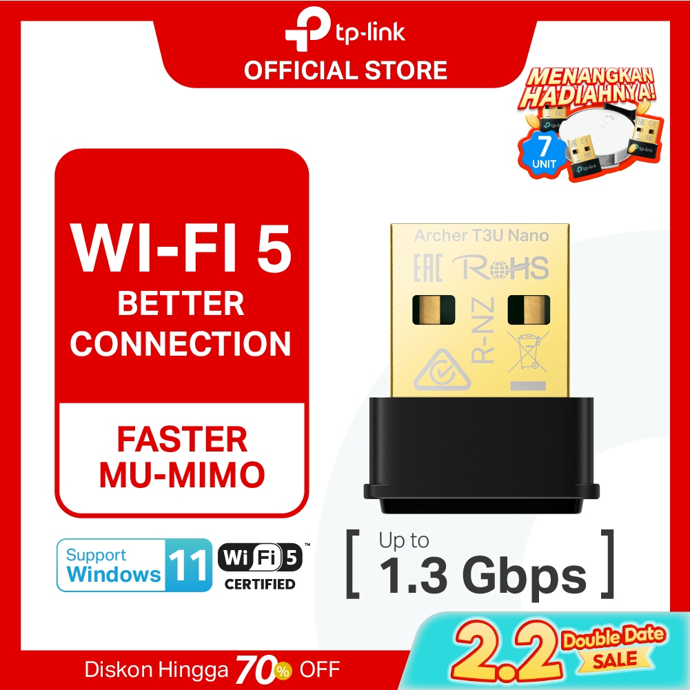 TP-Link Archer T3U Nano | AC1300 WiFi Adapter | Wireless Dual Band | Dongle | USB Adapter | WPA3