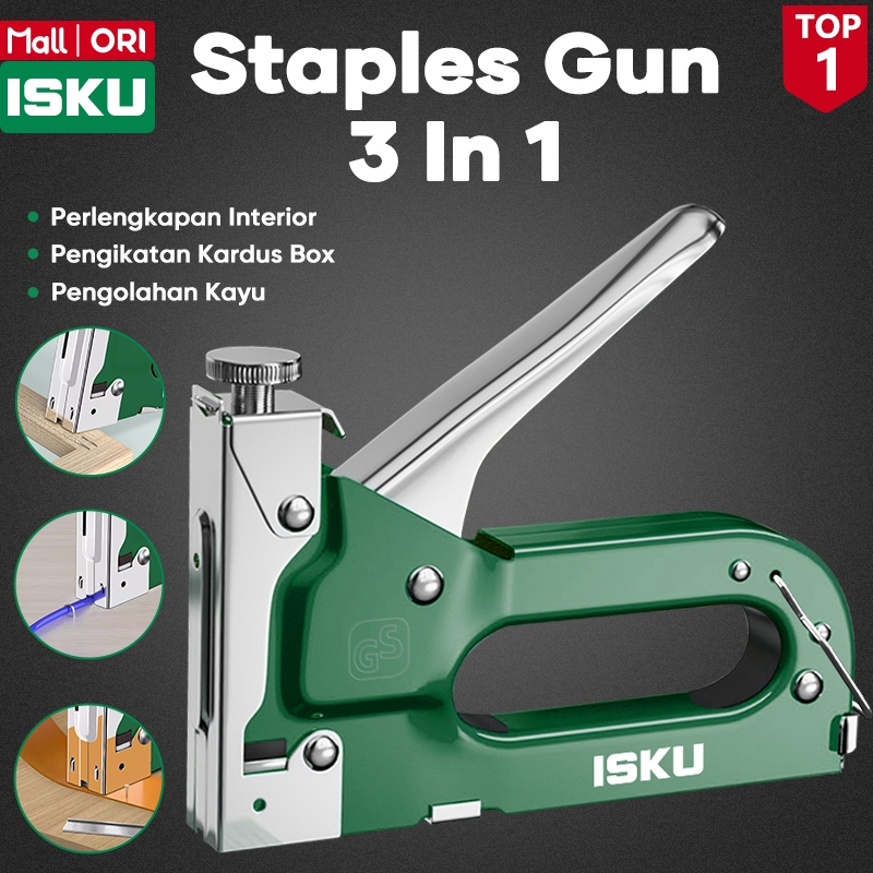 ISKU Staples Tembak 3 in 1 Heavy Duty Hekter Tembak Jok Motor Kayu Spanduk Gun Tacker Besi