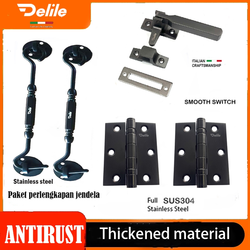 Paket Perlengkapan Jendela Kayu DELILE / Satu Set Engsel / Hak Angin HV / Rambuncis / Slot Kunci