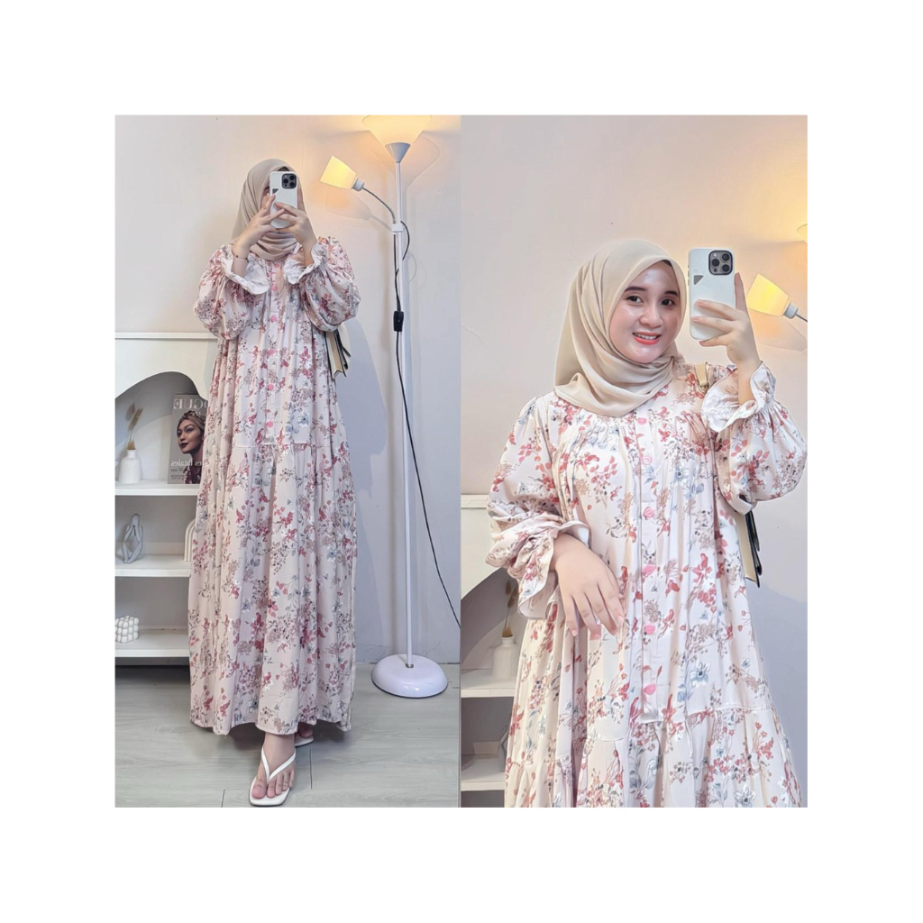 Daisy Dress Gamis Muslim Lengan Balon Busui Bahan Rayon Diamond Premium