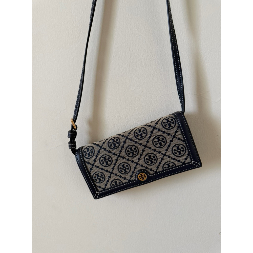 Tory Burch T Monogram Jacquard Wallet Navy Xbody Slingbag