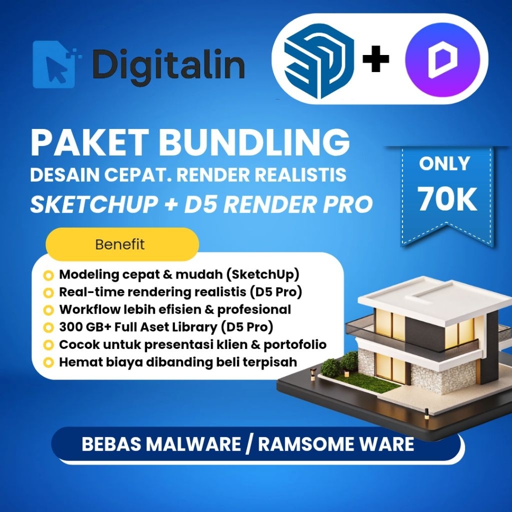 Bundle Profesional SketchUp Pro + D5 Render | Bonus 300GB+ Full Asset Library