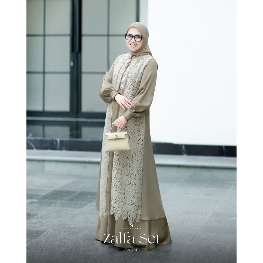 GAMIS GAUN ZALFA SET ( INNER & OUTER ) MODEST LUXURY LOOK RAYA SERIES ORIGINAL BY SHARAREA