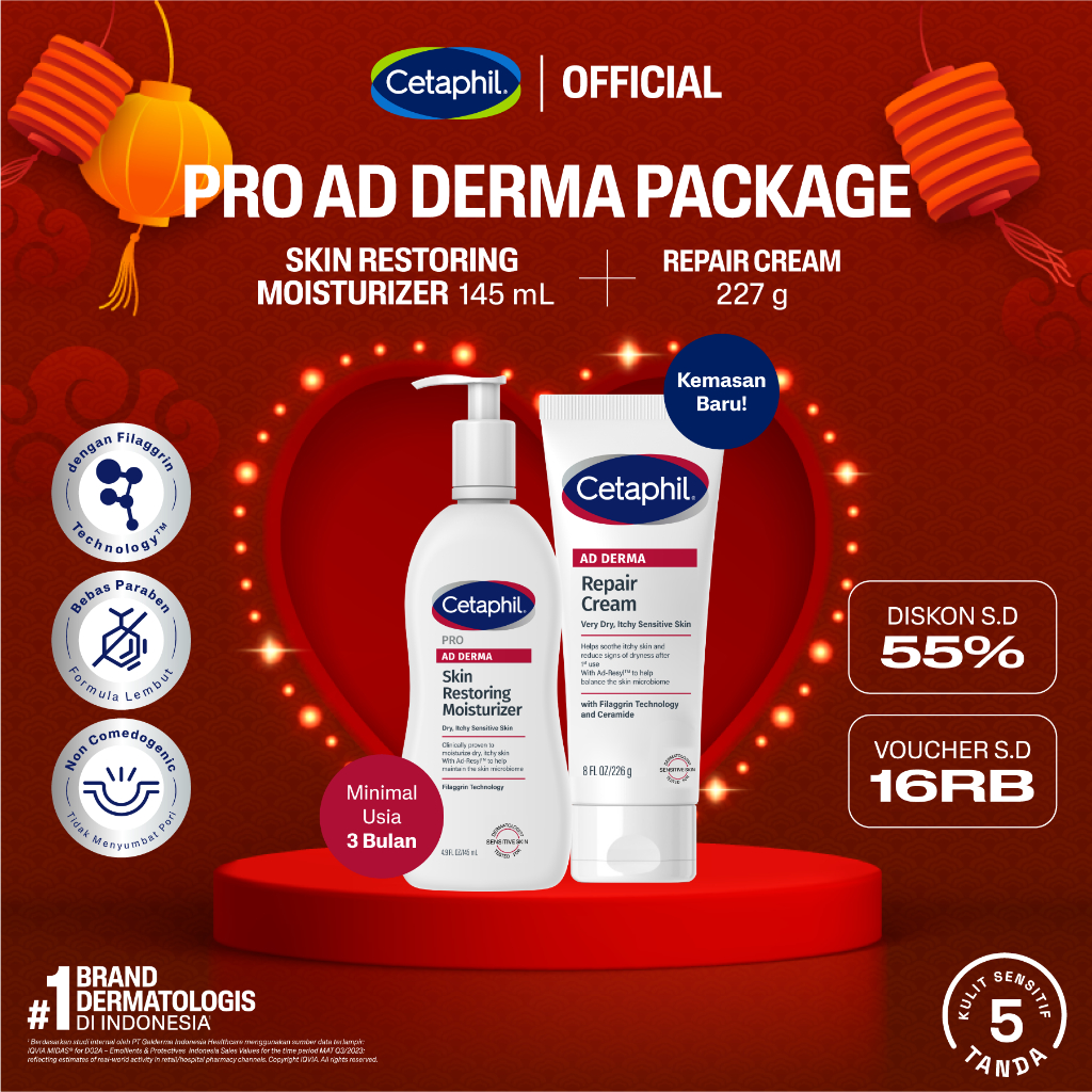 Cetaphil Pro Ad Derma Repair Cream 227g + Restoring Moisturizer 145ml
