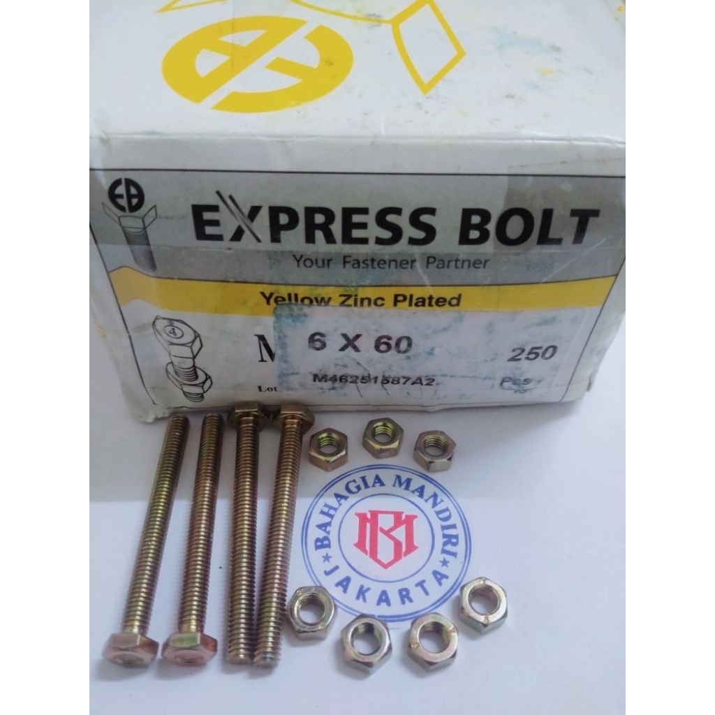 Baut mur kuning M6 x 60 ( panjang 6cm)