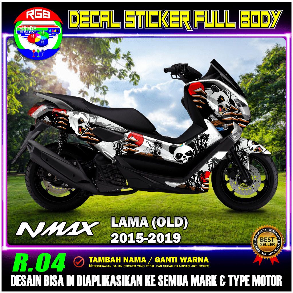 DECAL STICKER STIKER YAMAHA NMAX OLD LAMA 2016 2017 2018 2019 FULL BODY PANDA - RGB R.04