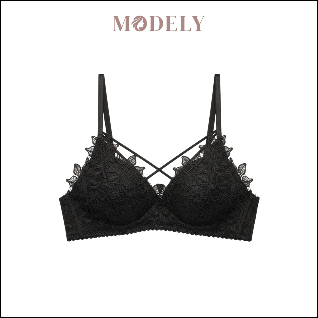MODELY - Bra BH Push Up Busa Tebal Tanpa Kawat Sexy Motif Bunga Tali Silang Sorex BR136
