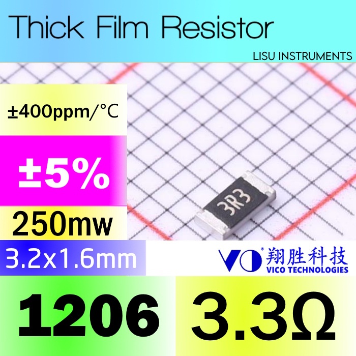 3.3R 1206 ±5% SMD Thick Resistor 3.3R 3R3 SCR1206J3R3 VO