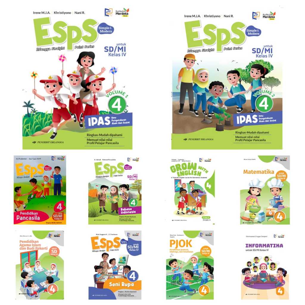 Harga Satuan Buku kelas 4 sd Kurikulum Merdeka ERLANGGA PKN B.INDO INGGRIS PAI IPAS PJOK SBK