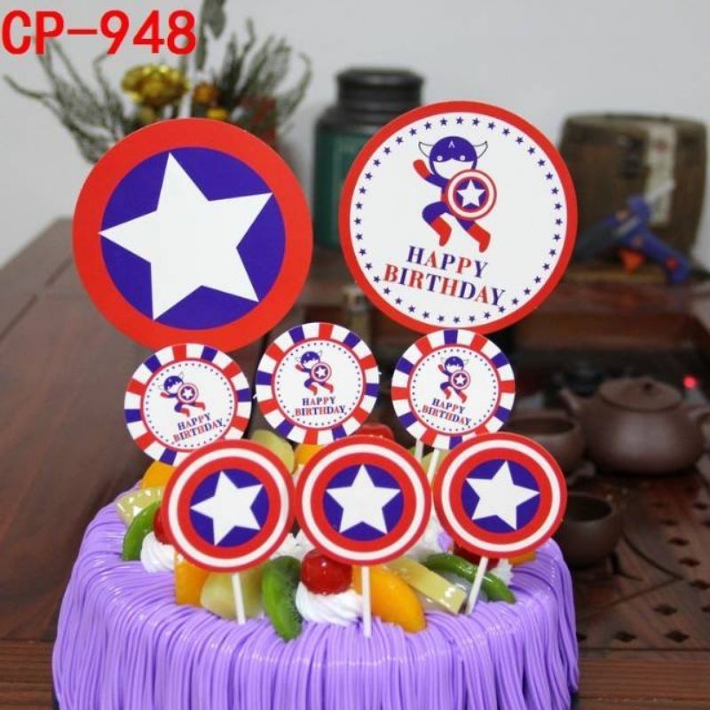 topper toper cake hiasan kue ulang tahun karakter captain capt america kapten amerika untuk anak cow