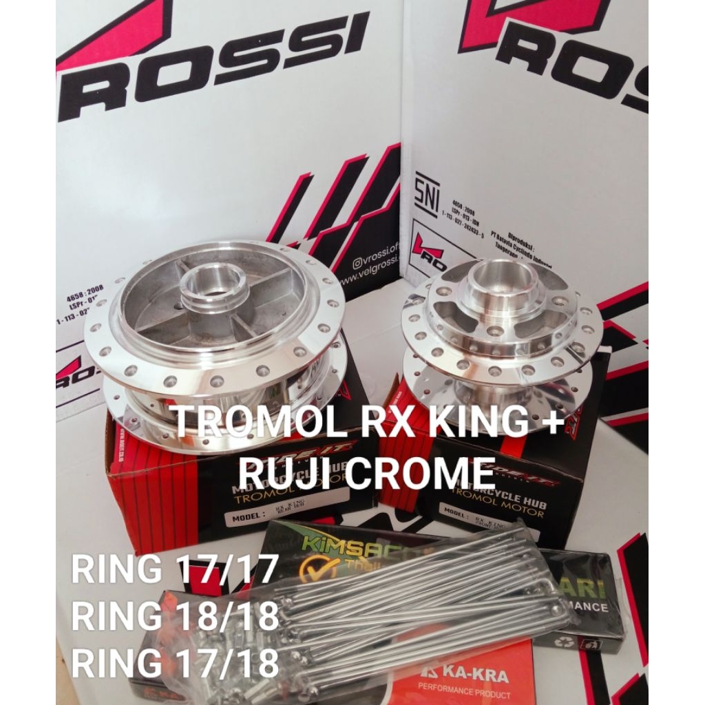 TROMOL SET CROME RIDE IT RX KING PLUS RUJI CROME DEPAN BELAKANG RING 17 DAN RING 18 PNP RX KING