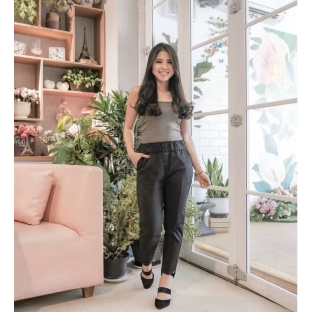 Celana Katun Highwaist Kancing 3 Upgrade Original