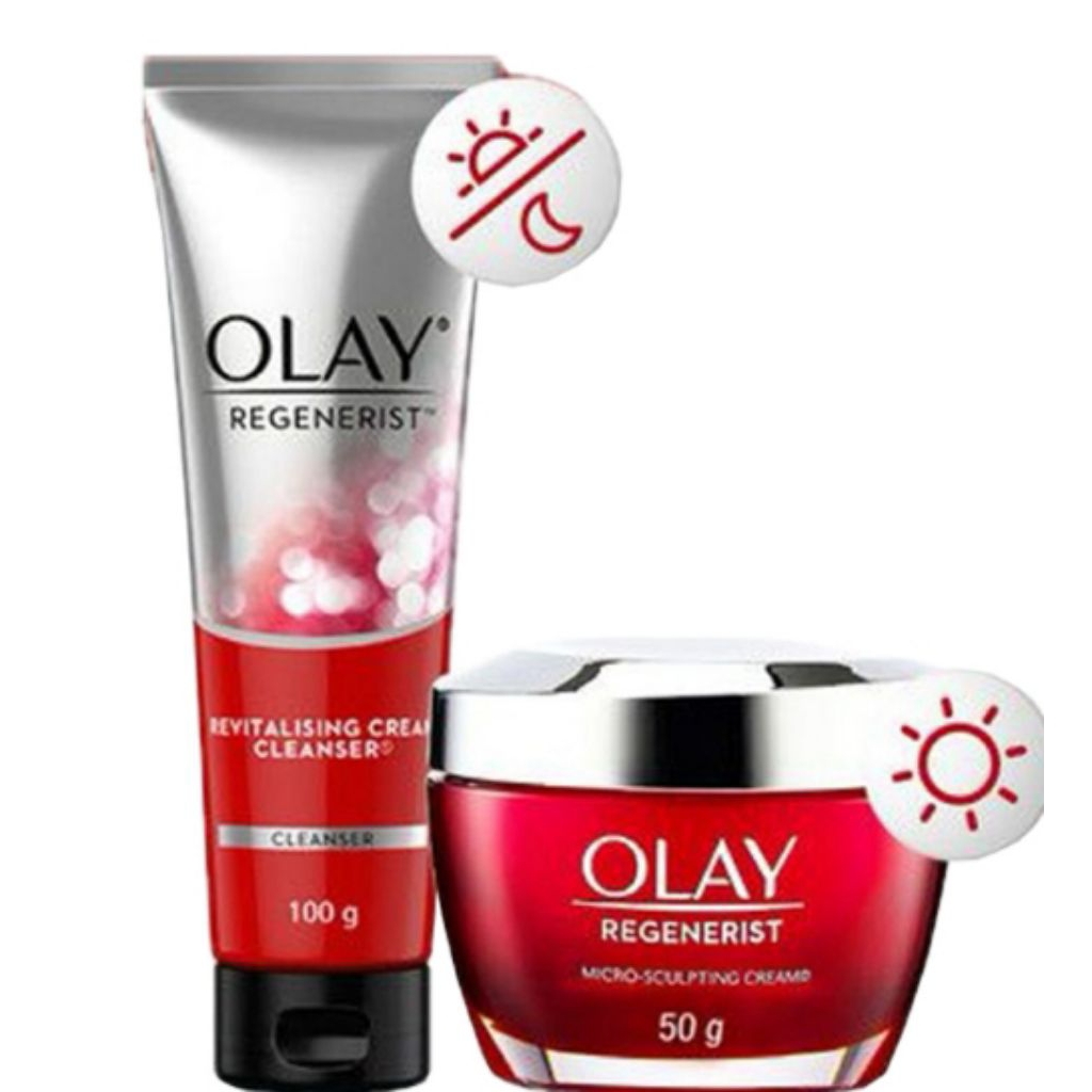 Paket Olay Regenerist Krim Pagi Pelembab Wajah + Pembersih  Wajah Anti Aging