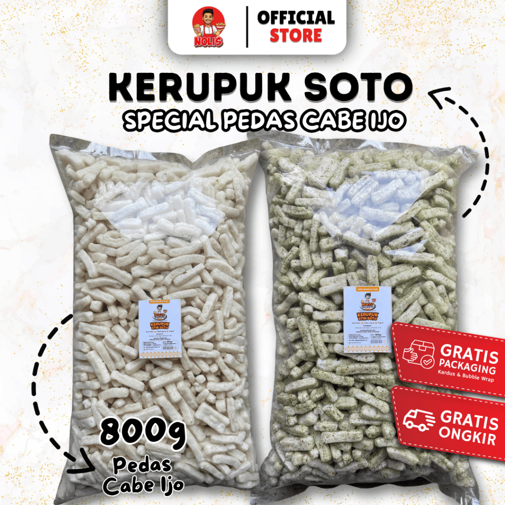 Kerupuk Soto Pedas Cabe Ijo 1 bal - 800g | Nolis Snack & Food| Kerupuk Ikan Tongkol Lombok Ijo