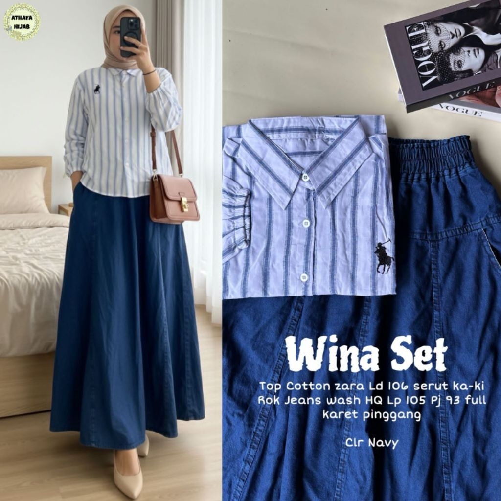 Wina - Revana Set Rok Jeans Mix Katun Salur (Athaya)
