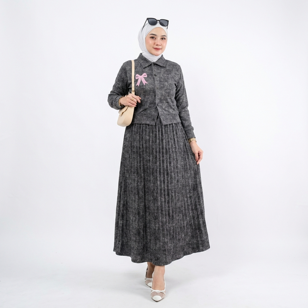 Rok Korean Style | Gamis Lebaran Terbaru | Setelan Rok Plisket Kaos Knit Premium | Brand - Yura