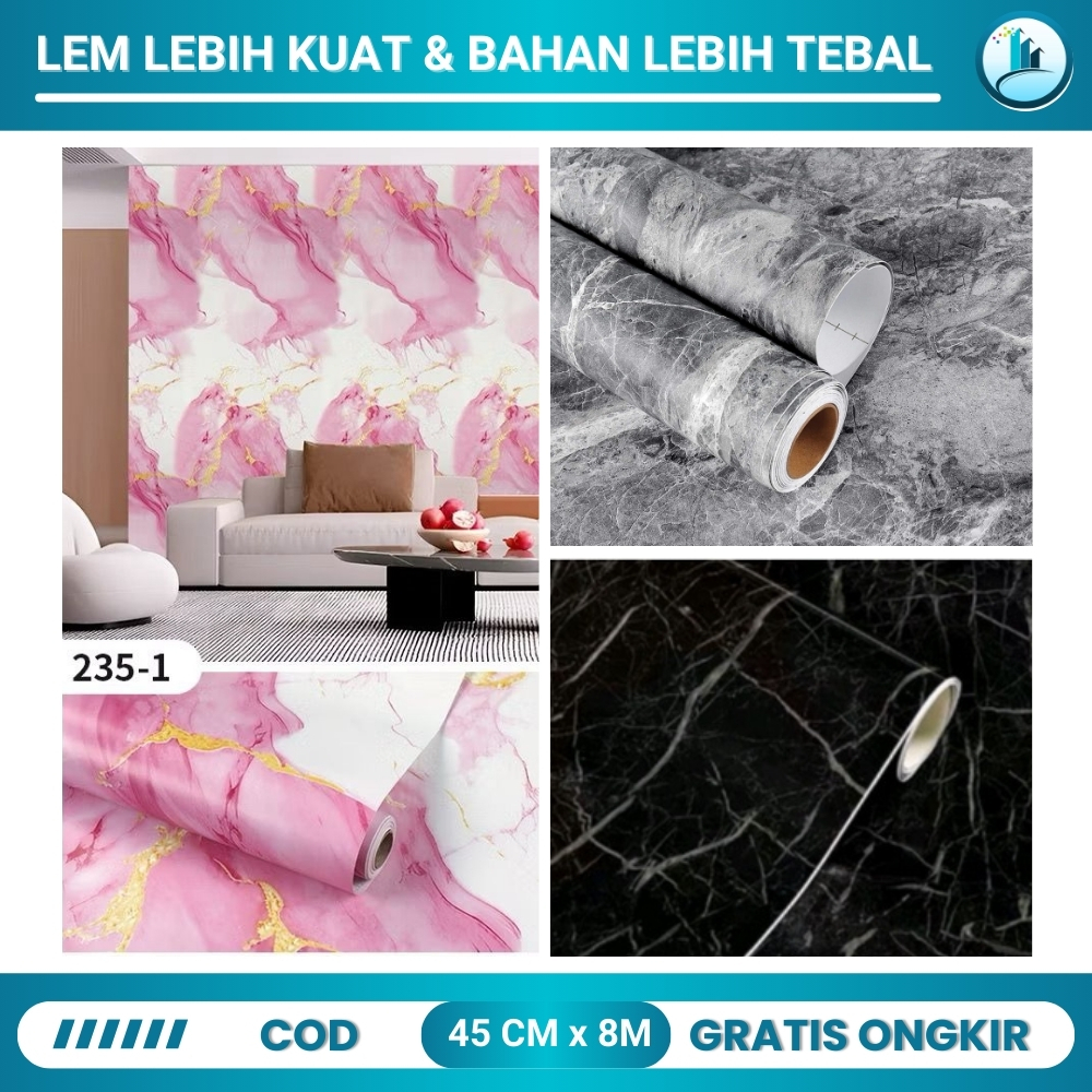 Live COD Stiker Wallpaper Dinding Marmer PVC Wallpaper Anti Panas dan Air Walpaper Marmer 10 Meter