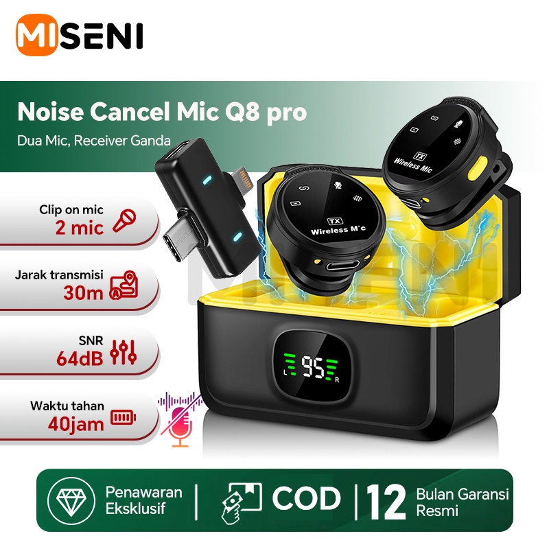 MISENI Mikrofon Clip On Nirkabel Mini Mic Wireless Kecil Jepit Tanpa kabel 2 in 1 Lavalier dengan Po